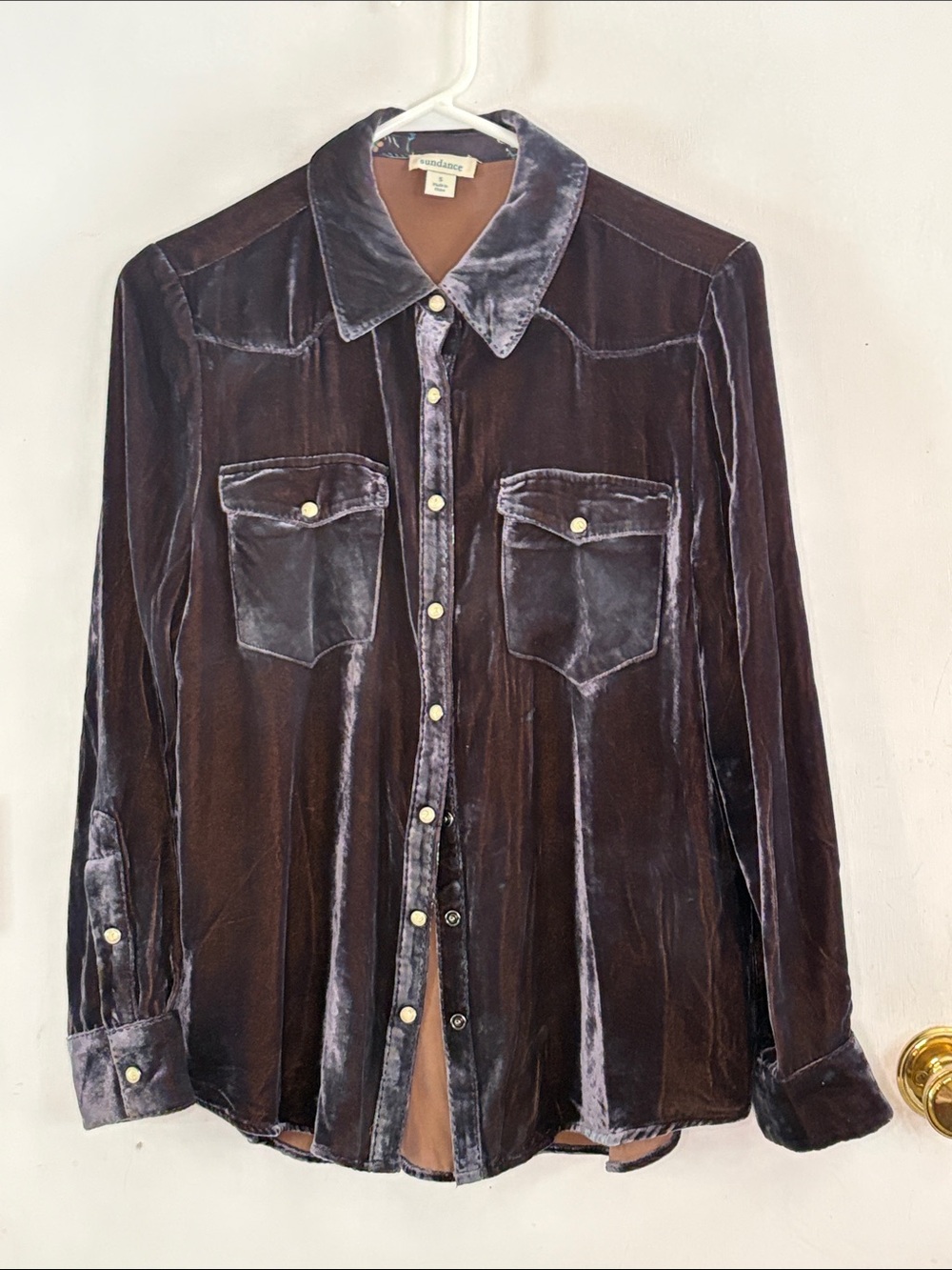 Sundance indigo velour long sleeve button down western shirt Size Small
